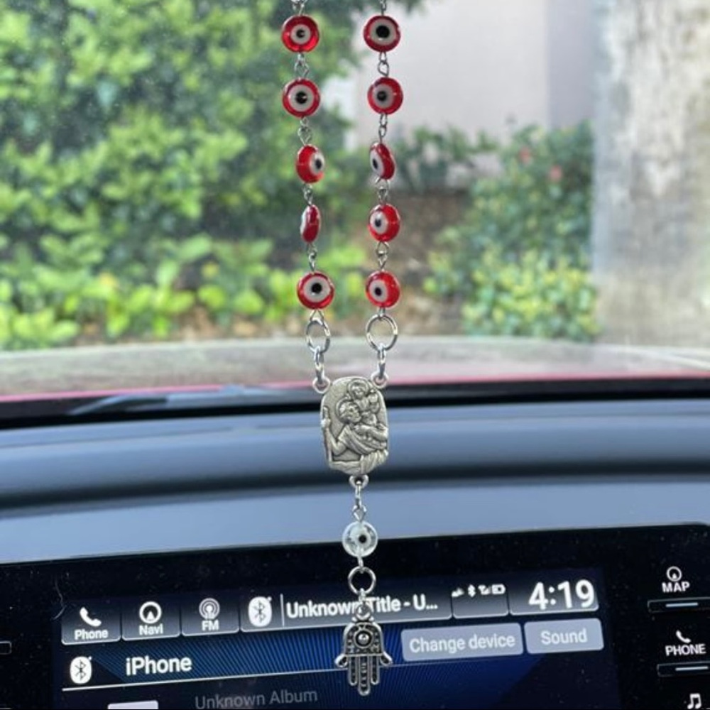 Evil eye decade rosary,rear view mirror